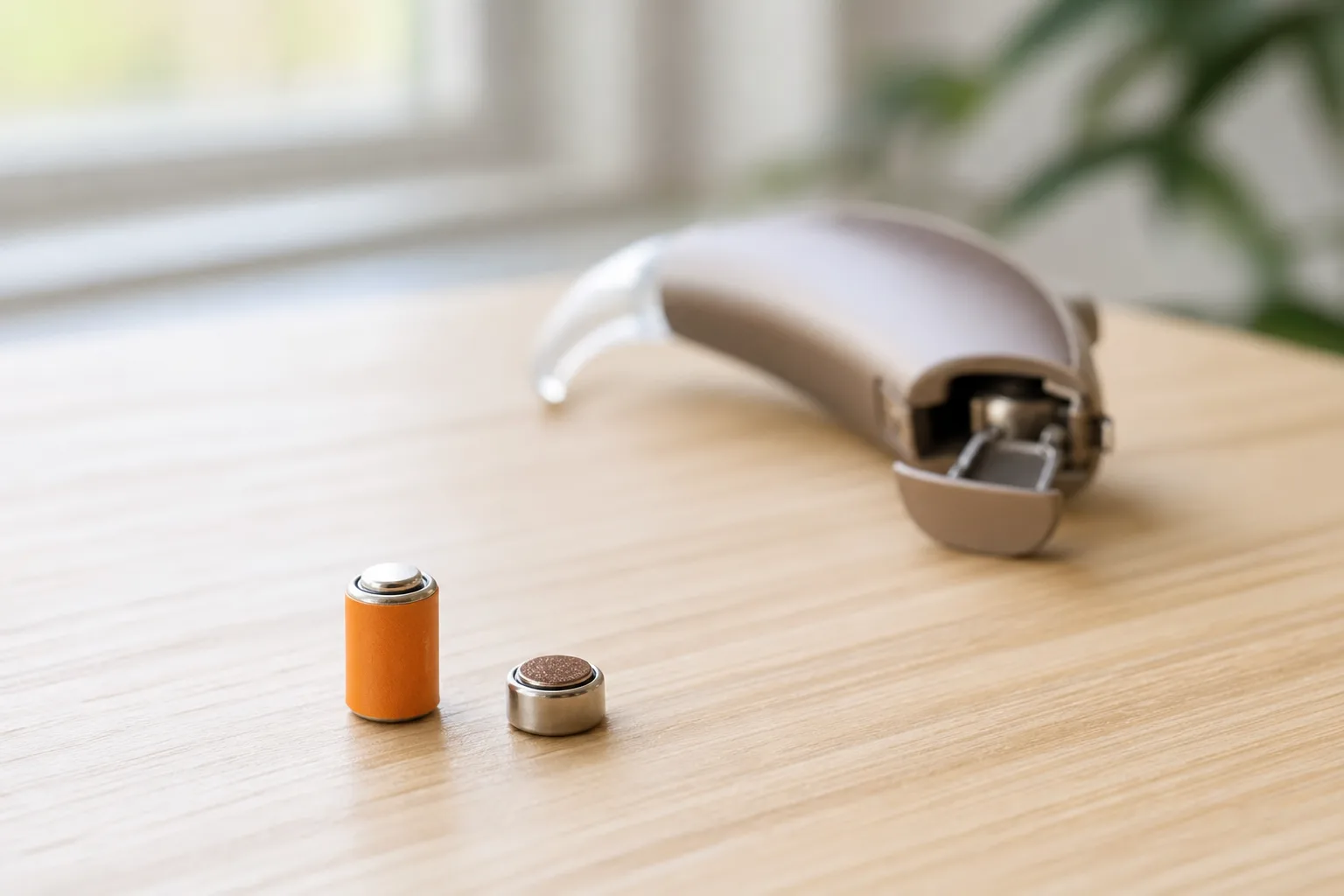 Ett 13-batteri och ett 312-batteri sida vid sida där höjdskillnaden syns tydligt